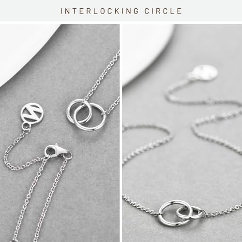 Solid 925 Sterling Silver Bracelets for Women, Dainty Interlocking Circles Cubic Zirconia Adjustable Chain Bracelet, Trendy Stackable Link Bracelets, Simple Cute Jewelry Gifts - color: Silver Interlocking Circles