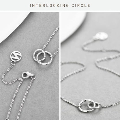 Solid 925 Sterling Silver Bracelets for Women, Dainty Interlocking Circles Cubic Zirconia Adjustable Chain Bracelet, Trendy Stackable Link Bracelets, Simple Cute Jewelry Gifts - color: Silver Interlocking Circles