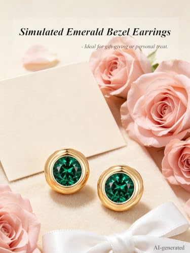 0.6-4 Carat 5A Cubic Zirconia/Simulated Emerald Sparkle Stud Earrings for Women, Hypoallergenic 925 Sterling Silver Posts, Anniversary Birthday Valentines Mothers Day Jewelry Gift - color: Simulated Emerald - Yellow Gold, size: 0.6 Carat (0.30ct * 2)