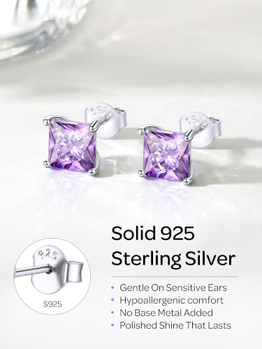 ChicSilver 925 Sterling Silver Earrings Sparkling Heart/Round/Princess Cut Birthstone Earrings for Women Birthday Jewelry with Gift Box - style: A.June(Alexandrite)-Princess Cut