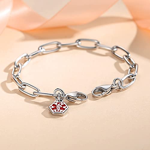 mnmoom lnterchangeable Medical Alert Bracelets-Stainless Steel Chain with lobster clasps-Just Chain - color: A Chain with medical id charm