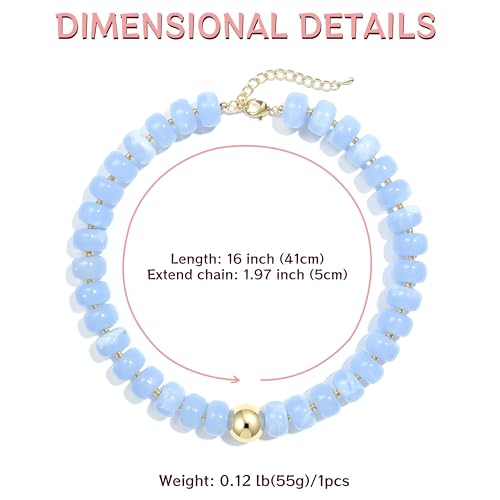 Badu Colorful Chunky Beaded Choker Necklace, Acrylic Colorful Bead Statement Necklaces, Adjustable Summer Beach Jewelry Gift for Women - color: Blue