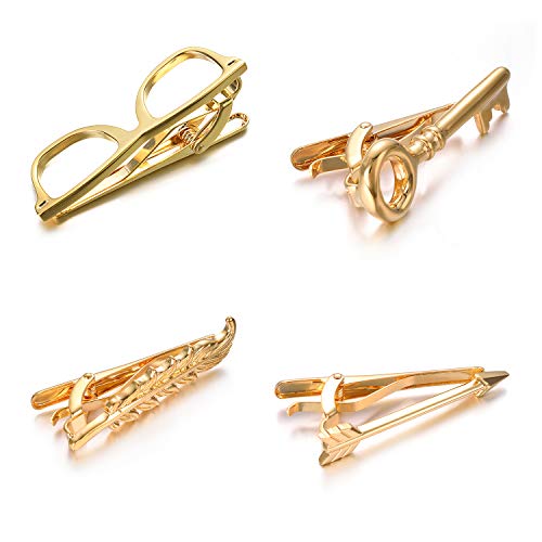 Yoursfs 4 Pcs Funny Tie Clips Set For Men Unique Stainless Steel Eye Glasses/Ruler/Pen/Mustache Tie Clips Personalized Jewelry - style: Skinny Tie Clips Set 4PCS