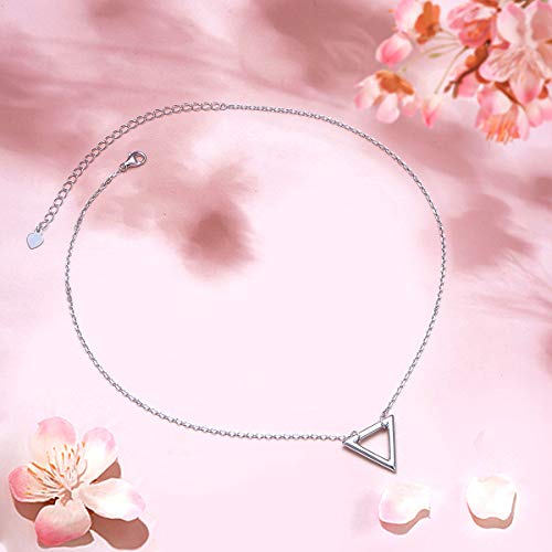 Ladytree S925 Sterling Silver Dainty Simple Choker Necklace,Rolo Chain,Adjustable 13 inches to 16 inches - style: 07_Triangle Choker