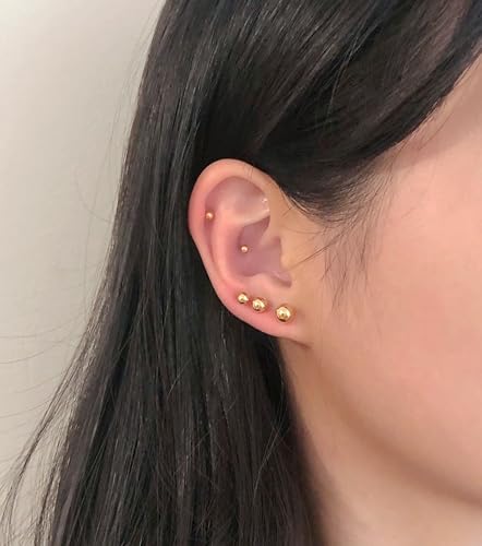 14K Gold Filled Polished Small CZ Pearl Ball Stud Earrings Set for Women Men 20G Surgical Steel Hypoallergenic Piercing Studs for Sensitive Ear, Pack of 6 Pairs - style: I : 2MM-7MM Gold Ball Set