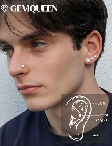 GEMQUEEN 8 PCS Moissanite ＆ Implant Grade G23 Titanium Nose Studs Flat Back Earrings Hypoallergenic : 14K Gold Plated Nose Rings 20G Push in Threadless Cartilage Helix Piercing Jewelry for Women Men - color: Gold| 18G(1.0MM)-Bar-6/8MM&Moissanite-2/3/4MM