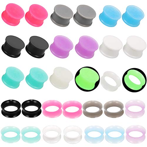 Juway Oveta Ear Gauges for Ear Silicone Ear Plugs Soft Flexible Silicone Gauge Saddle Silicone Ear Plugs and Tunnels 6mm-20mm(16 Pairs) - color: 32PCS 18mm( over 11/16")