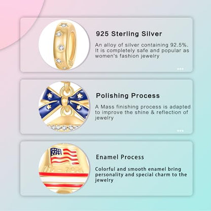 LUXILLA Love You Best Friend Grandma Wife Heart Charm 925 Sterling Silver Charms Fit for Bracelets Necklace Jewelry Gift for Women - color: Bell 250th Anniversary Charm