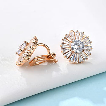 Clip on Earrings Women, 14K Gold Hoop Clip-On Earrings for Women, Hypoallergenic Non Pierced Croissant Earrings - color: Rose Gold Halo