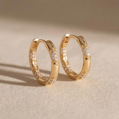 MYEARS Women Earrings Gold Huggie Hoop 14K Small Simple Hypoallergenic Everyday Jewelry - style: Flower