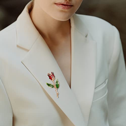 Pearl Diamond Brooch Pins for Dress Sweater Scarf, Wedding Party Decoration Birthday Christmas Gift - style: Red Rose