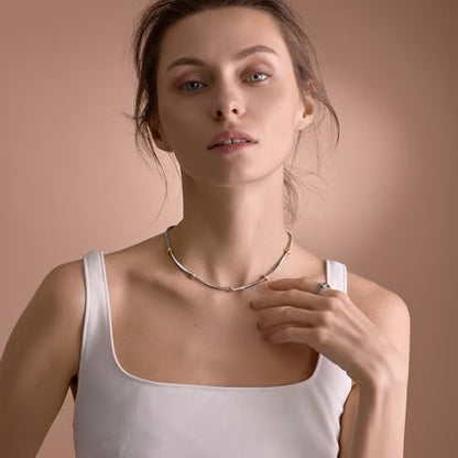 Handmade in Italy Necklace S925 Silver Twist Choker-Necklaces Minimalist Coil Craft Jewelry Mother's Day Christmas Gift for Women - color: 04