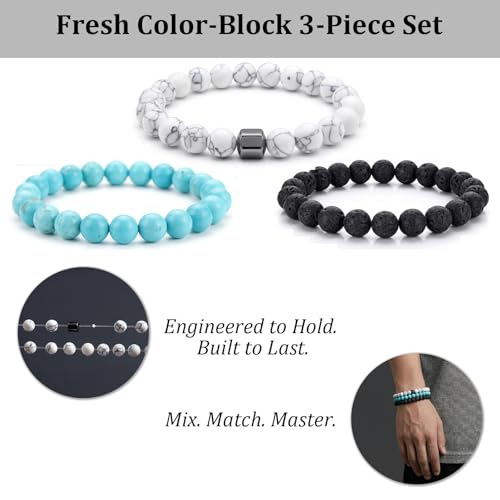 Natural Stone Beaded Bracelet for Men Women Boho Adjustable - color: Fresh Color-Block 3-Piece Set