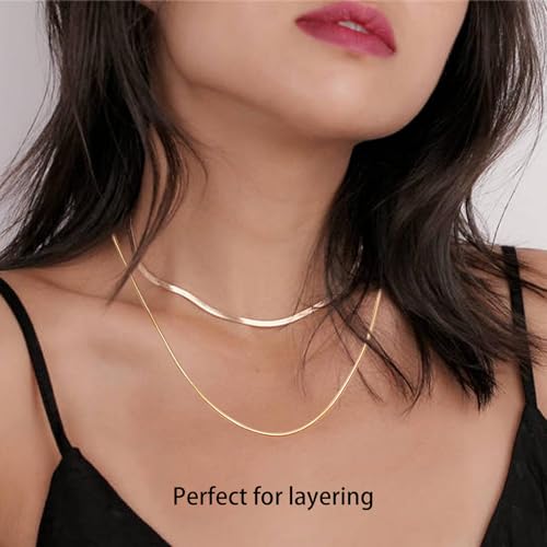 14K Gold Plated Paper Clip Chain Link Necklace Satellite Chain Necklace for Women - color: Thin gold chain