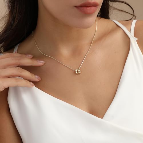 14K Gold Plated Bubble Letter Necklace, Tarnish Free and Waterproof Dainty Initial Necklace for Women, Trendy Personalized Gold Jewelry Gift for Her - color: Gold, style: Q