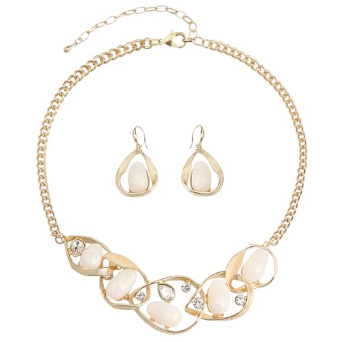 Chunky Statement Jewelry Set Blue Ocean Seashell Choker Necklaces Earrings Set for Women Pearl Bib Collar Necklaces for Party Prom Pageant Summer Fashion Jewelry Unique Birthday Gift - style: Geometric connection JS gold white