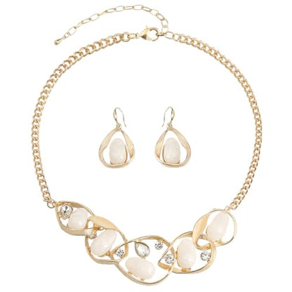 Chunky Statement Jewelry Set Blue Ocean Seashell Choker Necklaces Earrings Set for Women Pearl Bib Collar Necklaces for Party Prom Pageant Summer Fashion Jewelry Unique Birthday Gift - style: Geometric connection JS gold white