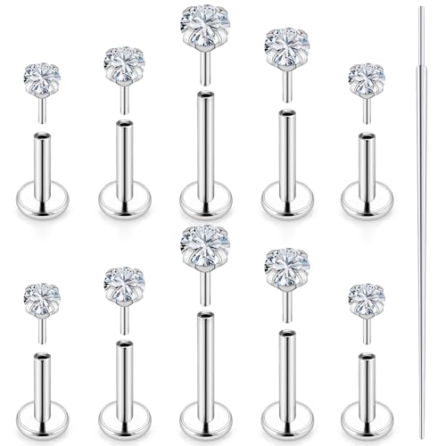 20G 18G 16G Nose Rings Studs 316L Surgical Steel Flat Back Threadless Push in Nose Studs Screw L-Shaped Nose Rings Tragus Cartilage Helix Earrings Piercing Jewelry for Women Men - color: 20G-6/7/8/10mm Bars-1.5/2/2.5/3/4mm CZ