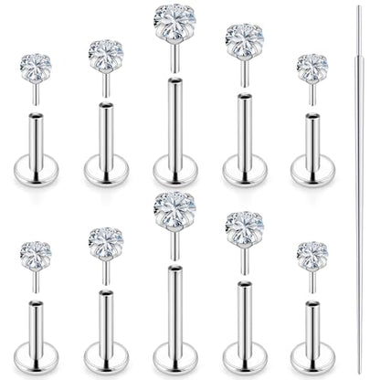 20G 18G 16G Nose Rings Studs 316L Surgical Steel Flat Back Threadless Push in Nose Studs Screw L-Shaped Nose Rings Tragus Cartilage Helix Earrings Piercing Jewelry for Women Men - color: 20G-6/7/8/10mm Bars-1.5/2/2.5/3/4mm CZ