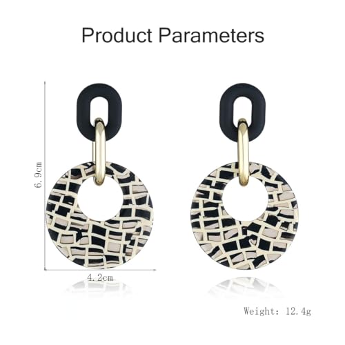 Fashion Round Disc Dangle Earrings for Women Acrylic Black White Plaid Geometric Circle Drop Earrings Chunky Paperclip Chain Link Dangling Earrings Statement Trendy jewelry gift