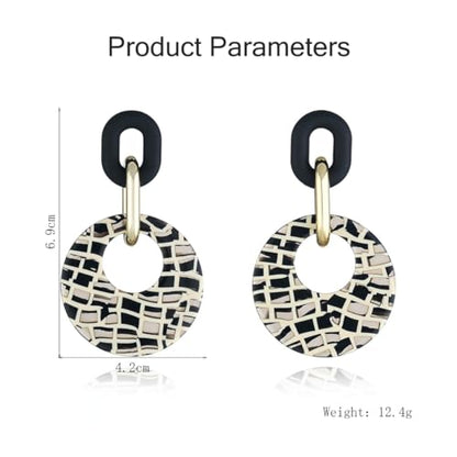 Fashion Round Disc Dangle Earrings for Women Acrylic Black White Plaid Geometric Circle Drop Earrings Chunky Paperclip Chain Link Dangling Earrings Statement Trendy jewelry gift