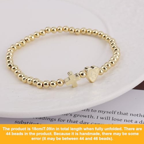 Mikovivi Women's Cross Bracelet with Initial Beads, Elastic Heart Alphabet Charm Stackable Beaded Bracelet Religious Christian Jewelry Gift - style: Letter G