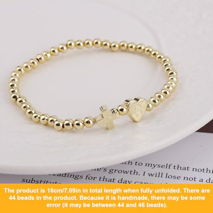 Mikovivi Women's Cross Bracelet with Initial Beads, Elastic Heart Alphabet Charm Stackable Beaded Bracelet Religious Christian Jewelry Gift - style: Letter G