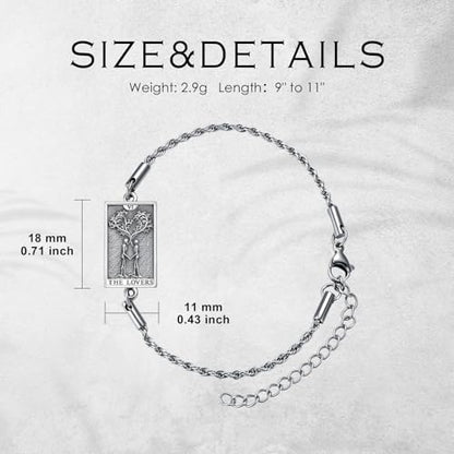 PELOVNY Tarot Card Bracelet 925 Sterling Silver Moon Cat Sun Sunflower Lovers Skull Pendant Lion Anklet Spiritual Tarot Jewelry Christmas Birthday Gifts for Women Men - style: Lovers_Tree of Life