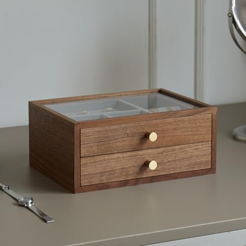 Black Walnut Jewelry Organizer, 2 Layer | Wooden Jewelry Box, For Women, For Necklaces Ring Earring - size: 2 Layer