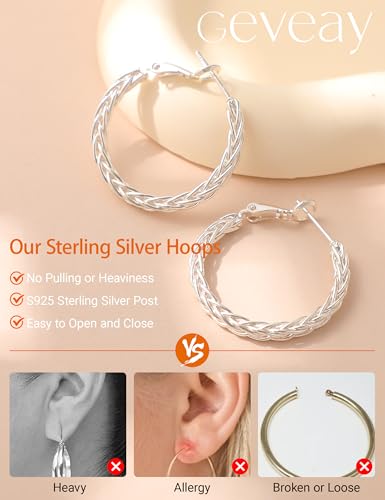3MM Wide Silver Hoop Earrings for Women Hypoallergenic 925 Sterling Silver Post Hoop Earrings Lightweight Large Big Twisted Silver Hoop Earrings for Everyday Wear 30MM/40MM/50MM - color: 40MM Sillver