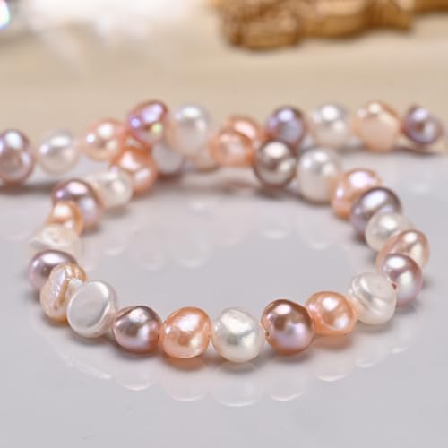 Natural Pearls Necklace, Freshwater Baroque Pearls Necklace for Women's Pearl Strand Choker Necklace 18K Gold Plated & S925 Sterling Silver Clasp White Necklace Chain - color: Colorful, 5-6mm, Silver Clasp