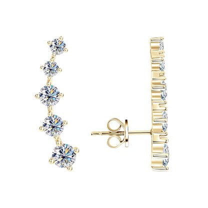 Moissanite Crawler Stud Earrings for Women, 14K Gold Plated Imitation Diamond 2.4 Carats Earrings Jewelry Valentine Anniversary Day Birthday Gifts for Her - color: Golden