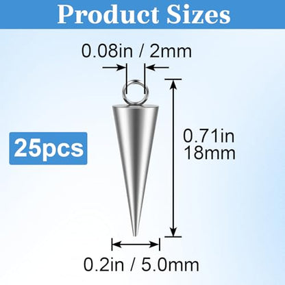 Cone Charm, Punk Style Spike Pendants with Small Hole, Glossy Gothic Dangle Cone Pendants Charm - color: Silver,Stainless Steel,25pcs,0.71"