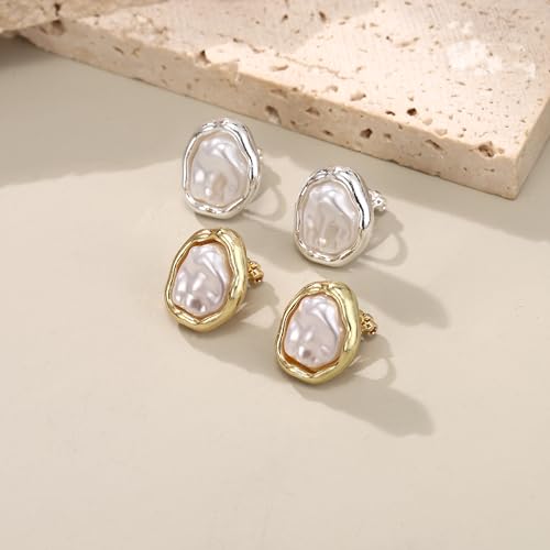 FANZE 2 Pairs Matte Gold Sliver Clip on Earrings for Women No Piercing | No Piercing Button Earring Comfortable Fashion Jewelry Gift - color: Set-12