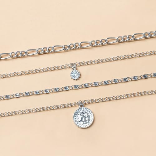 GIGB PBDK Layered Necklaces for Women Dainty 14K Gold Coin Sun Pendant Necklace Exaggerated Stackable Figaro Choker Necklace Trendy Birthday Jewelry Presents