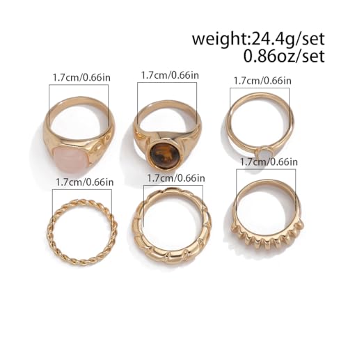 Rrdaily 14K Gold Plated Stackable Knuckle Rings Set for Women Trendy Chunky Simulation Gemstone Signet Rings Dainty Midi Finger Rings Pack Aesthetic Statement Jewelry for Bridesmaid Wedding Gifts - style: 6 Pcs Gold