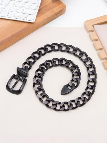 Cuban Link Chain Necklace Punk Belt Buckle Shaped Chunky Choker Necklace Statement Thick Chain Necklace Jewelry Gifts for Women Men - color: Style1-black