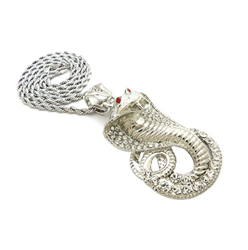 Fashion 21 Pave Red Eye Cobra Pendant 24" Rope, 36" Cuban Chain Necklace in Gold, Silver Tone Plated - style: Silver Tone / 24" Rope Chain
