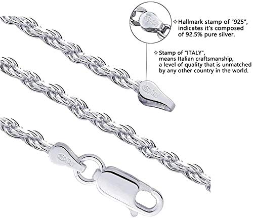 Savlano 925 Sterling Silver Solid Italian Figaro, Rope,Herringbone, Curb, Ball Bead, Snake, Mariner Chain Anklet for Women, Comes in 0.8mm - 5mm With Gift Box - style: Rope 2mm