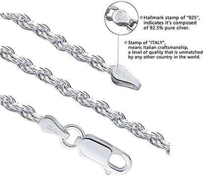 Savlano 925 Sterling Silver Solid Italian Figaro, Rope,Herringbone, Curb, Ball Bead, Snake, Mariner Chain Anklet for Women, Comes in 0.8mm - 5mm With Gift Box - style: Rope 2mm
