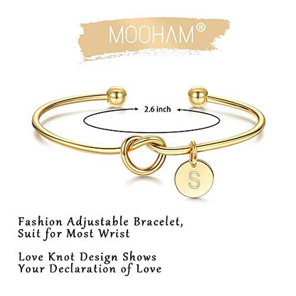 M MOOHAM Gold Initial Bracelets Gifts for Women Teen Girls - Dainty Tie the Knot Letter A-Z Initial Bracelet for Women 14K Gold Plated Cuff Bracelet Jewelry Personalized Bridesmaid Proposal Gifts - style: S - 14K Gold Plated