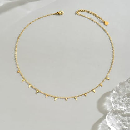 Gold Chain Necklace for Women 18K Gold Plated Dainty Star Cross Heart Cuabn Choker Chains Stainless Steel Trendy Jewelry Christmas Gifts - color: Small Cross-Gold