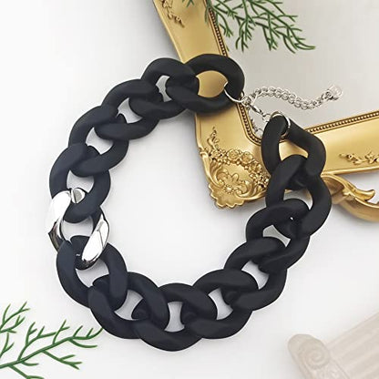 Firstmeet Statement Chunky Acrylic Chain Link Choker Necklace for Women - color: Black