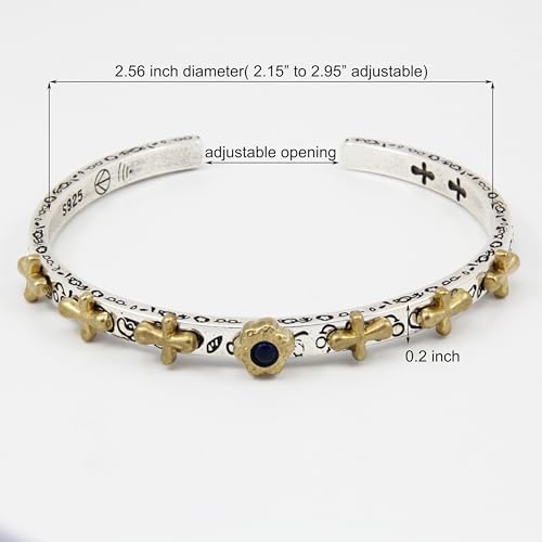 Innocence S925 Silver-Plated Antique Wide Feather Cuff Bracelet For Men Women Adjustable Retro Twisted Feathers Bracelets Gift Jewelry - color: Cross