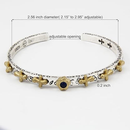 Innocence S925 Silver-Plated Antique Wide Feather Cuff Bracelet For Men Women Adjustable Retro Twisted Feathers Bracelets Gift Jewelry - color: Cross