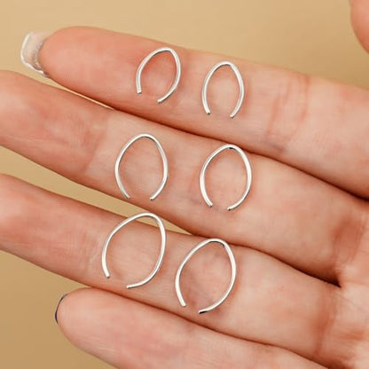 CHIC & ARTSY 925 Sterling Silver Open Hoop Earrings Small Hoop Earrings for Women Half Hoop Cartilage Piercing Adjustable Huggie Earrings - color: C:Silver 3 Pairs (6mm/8mm/10mm)