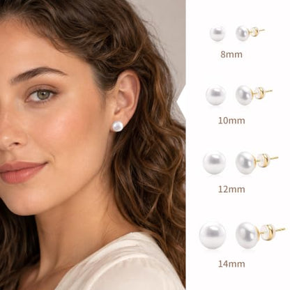 Simulated Pearl Stud Earrings for Women | S925 Sterling Silver Posts, Hypoallergenic Lightweight Classic Elegant Pearl Jewelry Gift, 8/10/12/14mm - color: White, size: 10mm