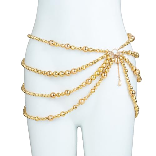 Bikini Multi-Layer Waist Belly Chain Pearl Belly Chain Layered Waist Body Chains Bikini Belly Jewelry Fashion Beach Rave Party Club Body Accessories Jewelry for Women - color: Gold