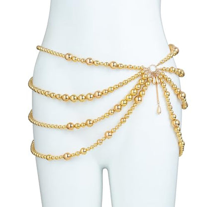 Bikini Multi-Layer Waist Belly Chain Pearl Belly Chain Layered Waist Body Chains Bikini Belly Jewelry Fashion Beach Rave Party Club Body Accessories Jewelry for Women - color: Gold
