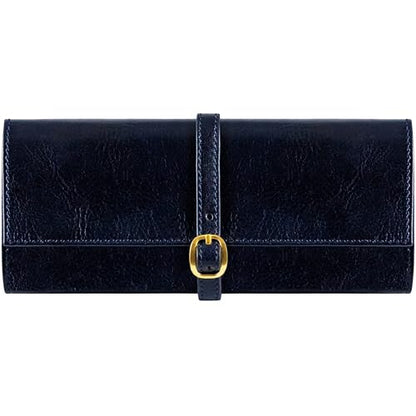 Time Resistance Leather Jewelry Roll - Full Grain Leather Travel Jewelry Case - Jewellery Organizer Made in Italy (Blue) - color: Blue